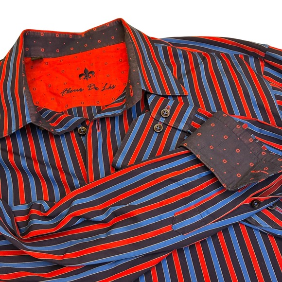 Fleur De Lis Living Other - Fleur De Lis Mens 2XL Button Down Shirt Blokecore Club Striped Red Blue LS Party